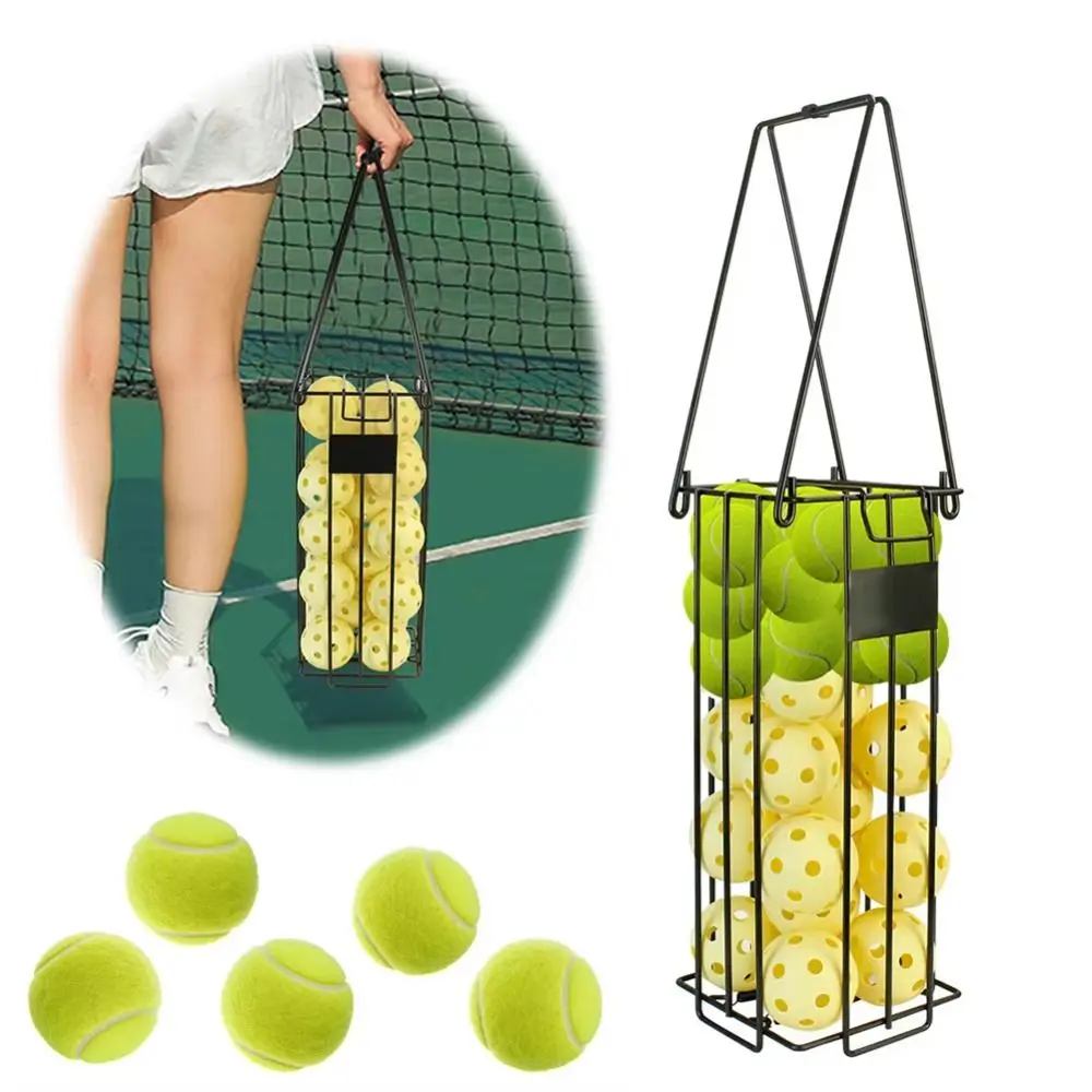 

Черный сборщик пиклбола, верхняя эргономичная ручка, пресс-коллектор, сборщик теннисных мячей, прочный портативный бункер для теннисных мячей