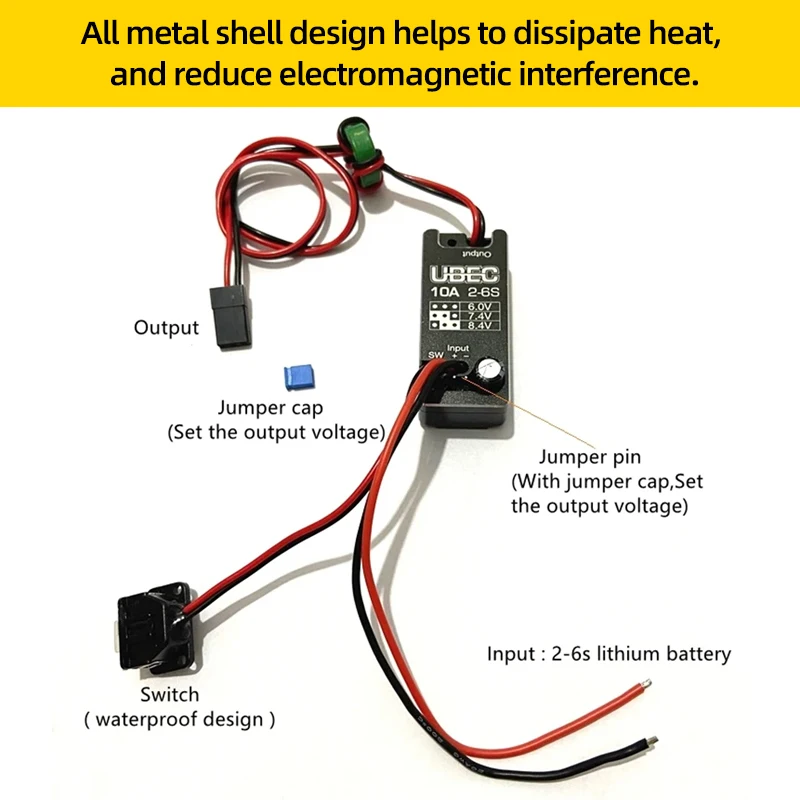 Hobbywing 10A V2 UBEC Voltage Regulator Module Waterproof 2-6S Lipo 6V/7.4V/8.4V For RC Cars Crawlers Trucks Parts