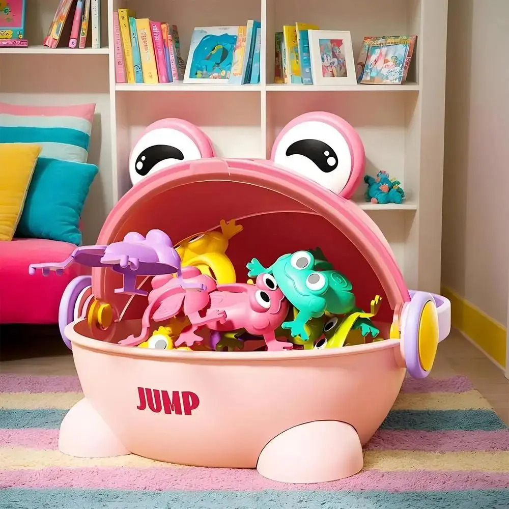 

Assorted Colors Fun Jumping Frog Toy Cute Animals with Storage Bucket Bouncing Toad Game Parent-child Bounce