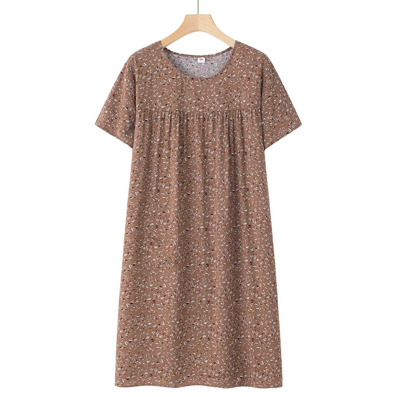 Summer New Middle-Aged and Elderly Cotton Silk Short-Sleeved Nightgowns Women's Pajamas Thin Mom Loose Homewear Dresses for Wome