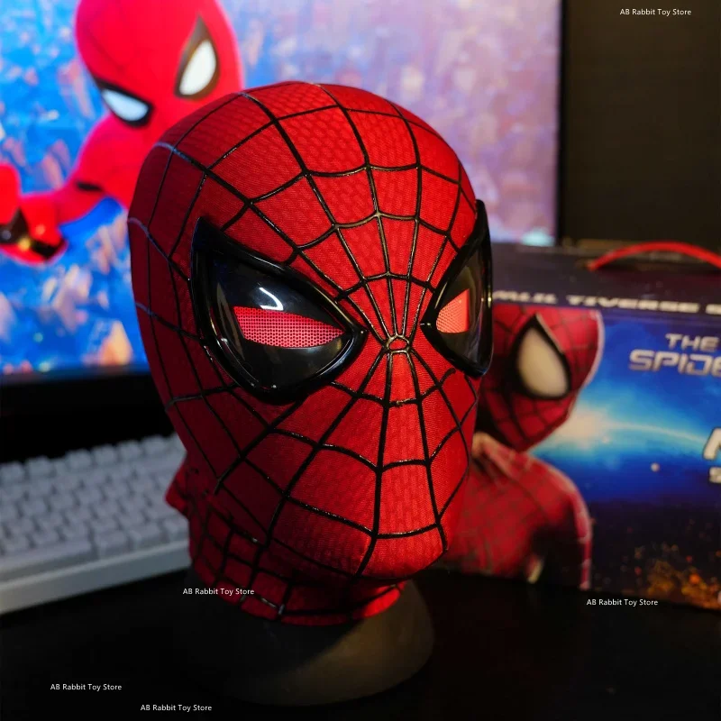 Spider man Amazing  Headgear Movable Mask Helmet Electric Ring Control Eye Luminous Cosplay Collection Model Toy Kid Gift