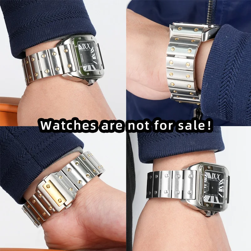 برشام حزام ساعة اليد لكارتييه Santos100 الفولاذ المقاوم للصدأ الرجال معصمه المعدني استبدال سانتوس 100 الفضة الذهب حزام الساعات 20 مللي متر 23 مللي متر