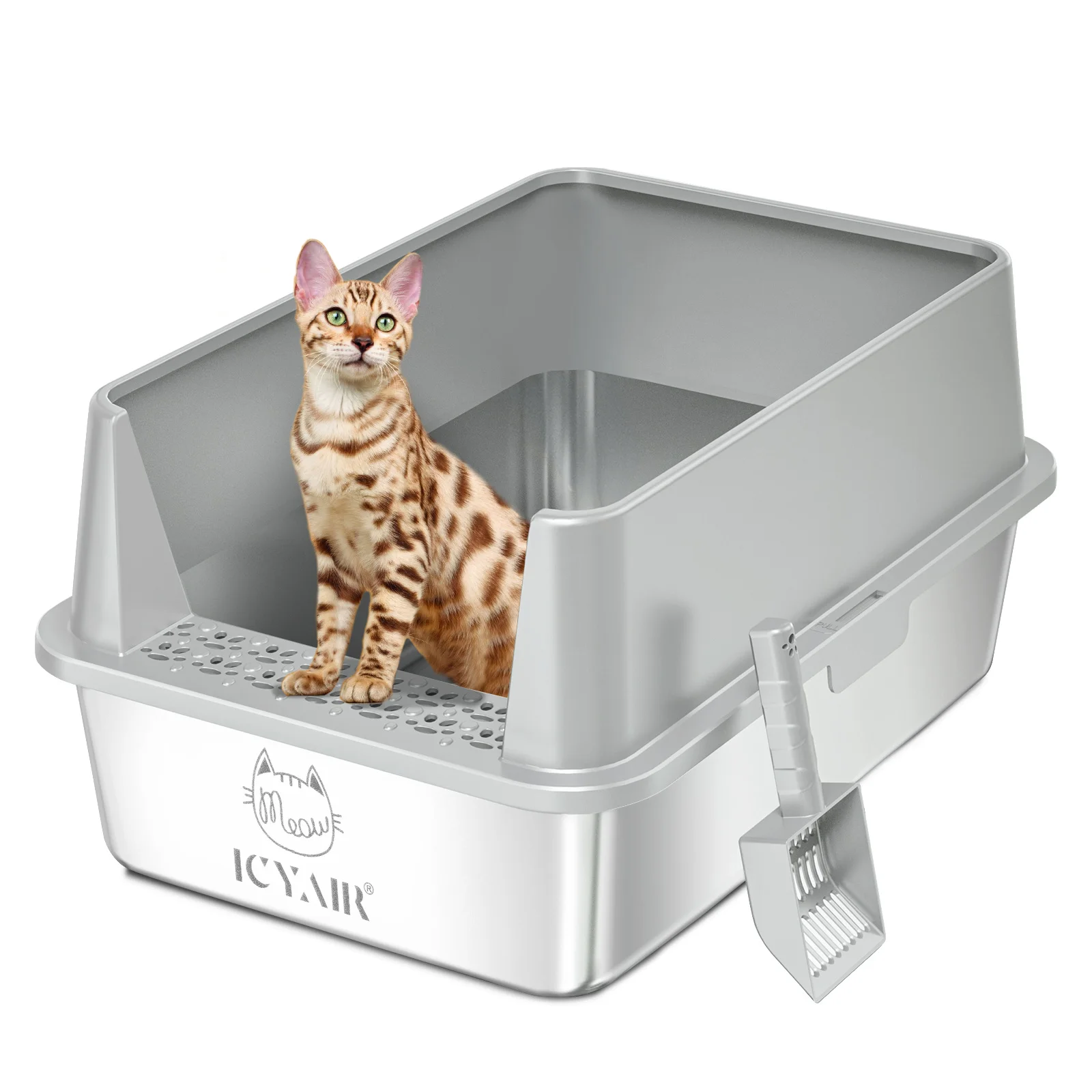 

Stainless steel cat litter box open cat litter box high fence oversized anti-splash deepened semi-enclosed household sand box