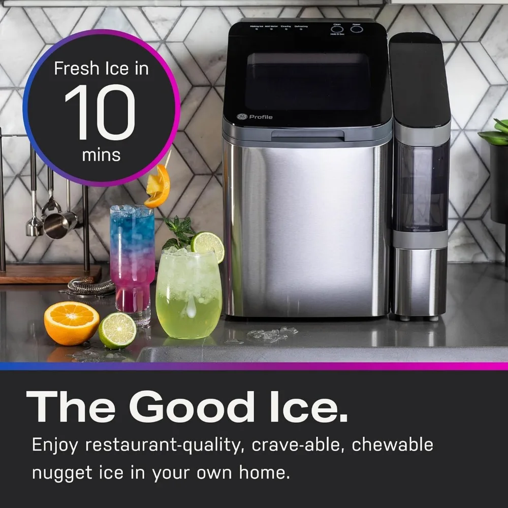 Pebble Countertop Ice Maker, Máquina de gelo portátil, Faz até 34 lbs. de gelo por dia