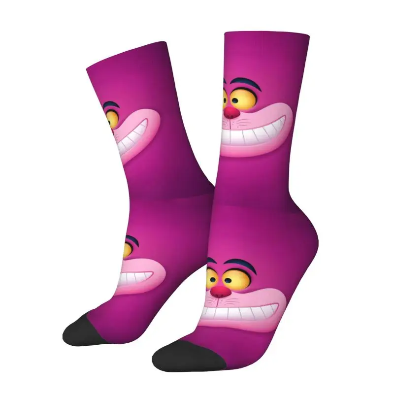 Custom Smiling Cheshire Cat Dress Socks for Men Women Warm Funny Novelty Animal Crew Socks