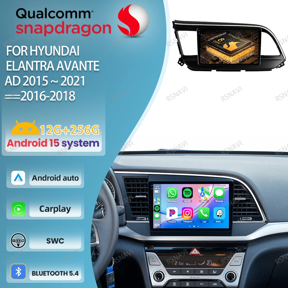 

Car Radio Android 15 For Hyundai Elantra Avante AD 2015 ~ 2021 Autoradio BT 5G WIFI Viedo Player DSP Wireless Carplay Auto GPS
