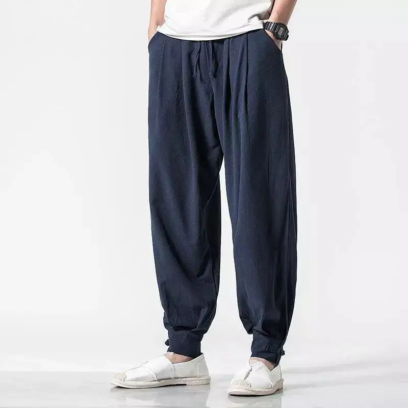 Men's Loose-fit Linen Monk Long Pants Casual Style Buddhist Monk Clothing Retractable Legs Design For Outdoor Activities