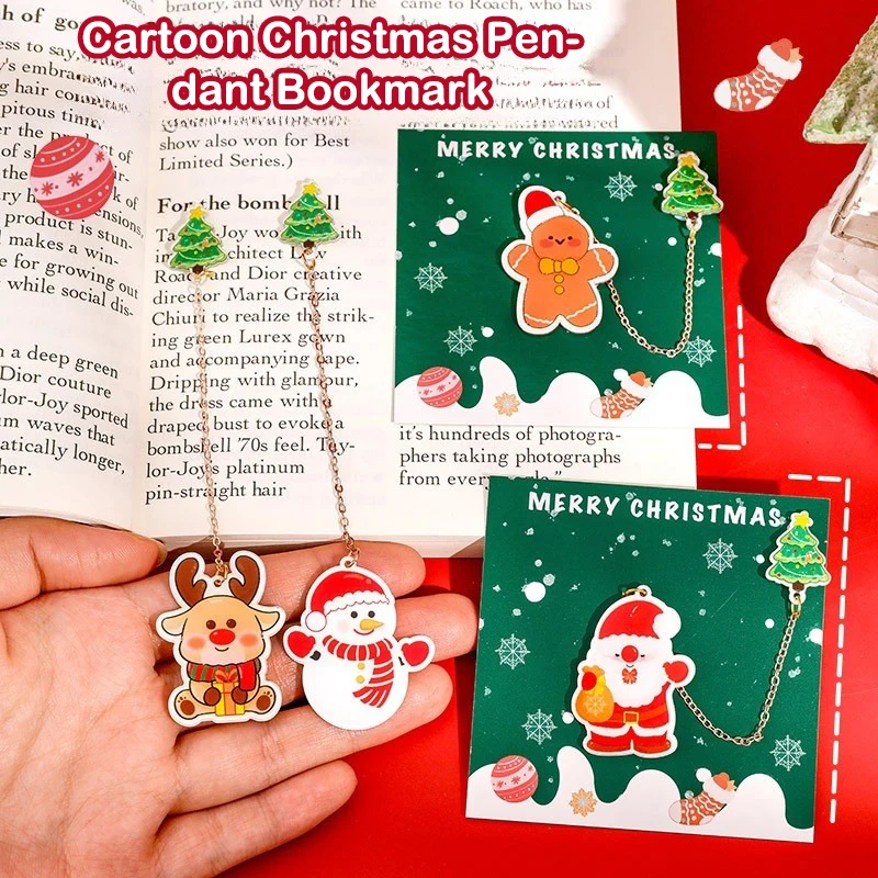 Cartoon Cute Christmas Bookmarks Fashion Santa Claus Snowman Tree Pendant Bookmark Student Stationery School Supplies Gifts