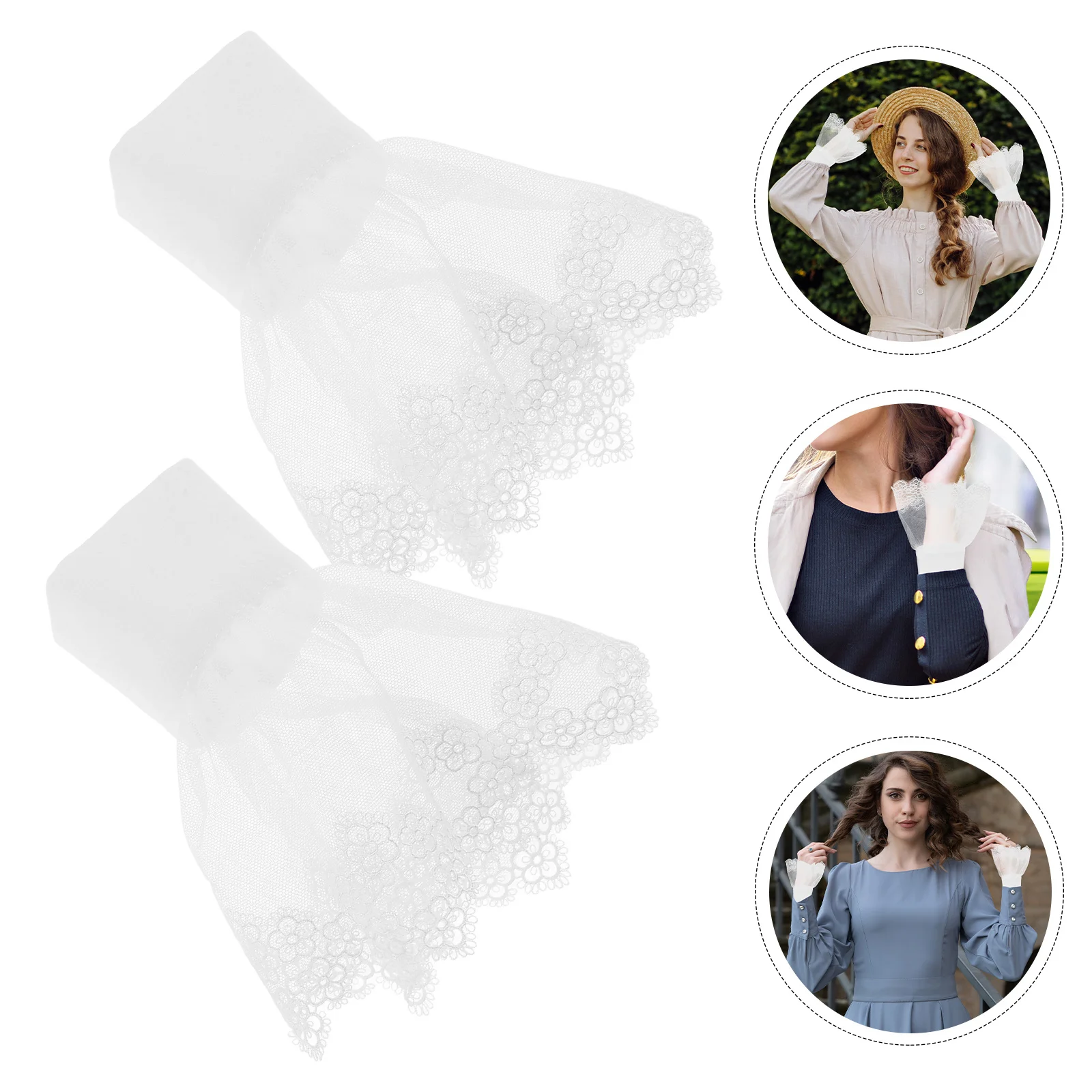 1 Pasang Manset Pergelangan Tangan Berenda Elegan Lengan Palsu Wanita Aksesori Dekoratif Manset Berenda Modis Lengan Palsu