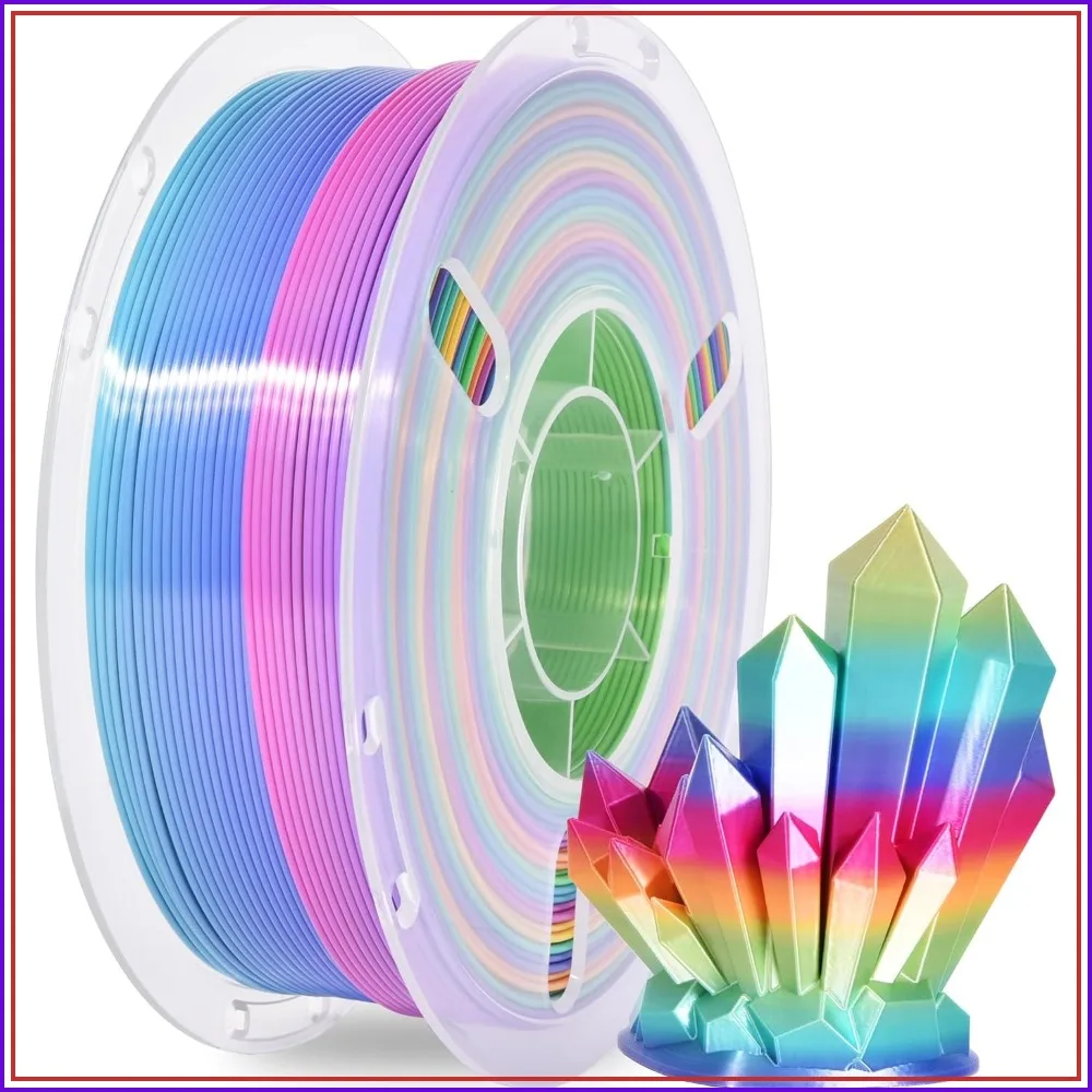 

Rainbow Multi-Color PLA 3D Printer Filament 1.75mm, Fast Color Change Silk, 1kg Spool
