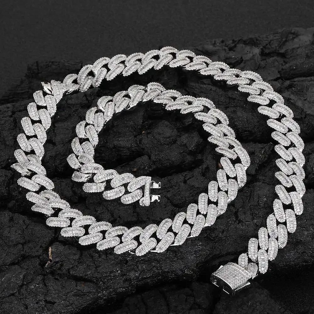 Cuban Link Chain 12mm European and American Hip Hop 12mm Spring Buckle Mixed with Zircon Cuban Cross-border Trendy Brand Men's