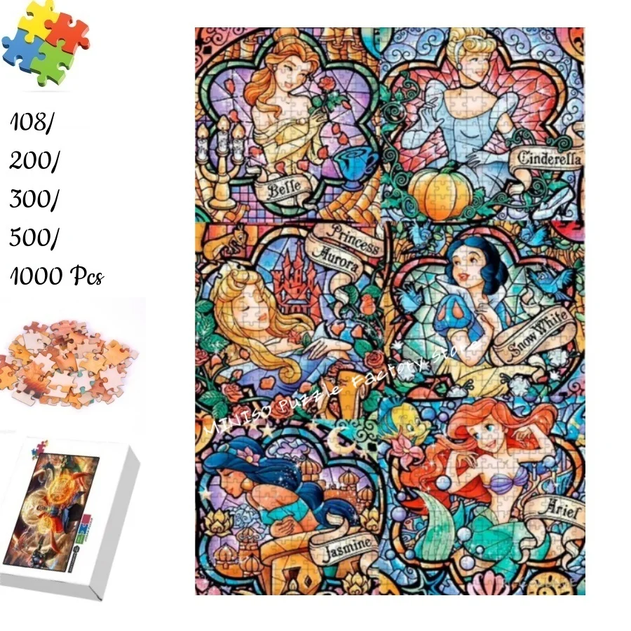 퍼즐 섹스 디즈니 공주 Tangram 게임 어린이를위한 여러 크기 108/200/300/500/1000 조각 나무 퍼즐 장난감 선물