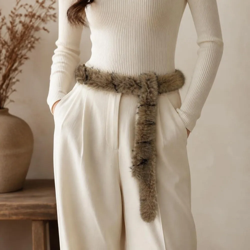 Gift Vintage Faux Fur Sash Belt Long Size Soft Y2k Waistband Adjustable Unique Winter Belt Cold Weather