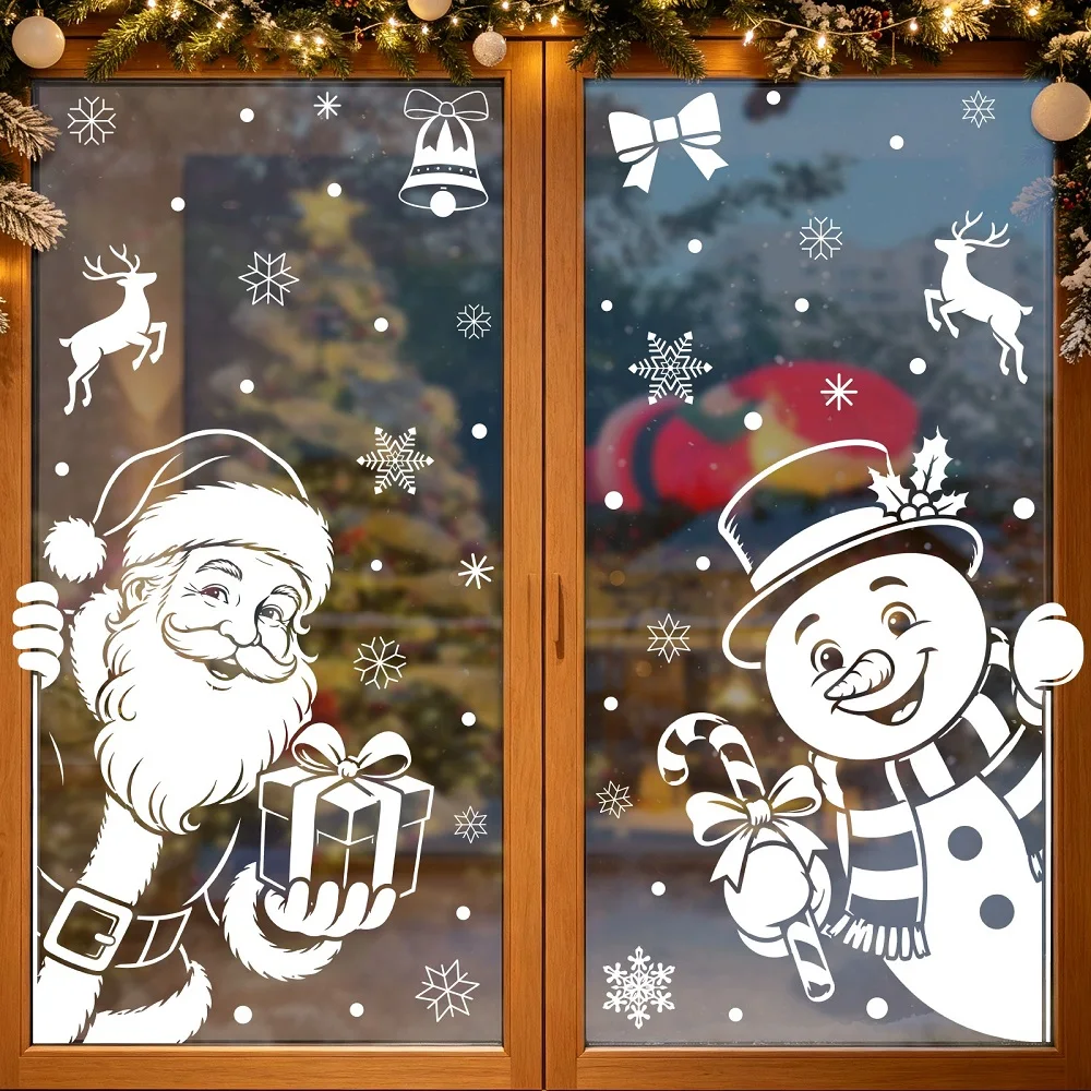 Weiße Weihnachtsbaum-, Weihnachtsmann-, Schneemann- und Elch-Fensteraufkleber zur Dekoration für Zuhause, Büro, Einkaufszentrum und Schaufenster – Detail 7