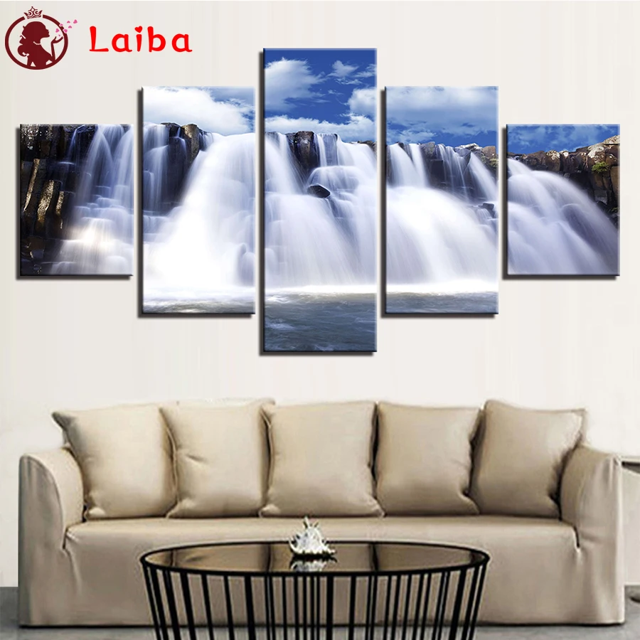 

Diamond Natural scenery waterfall Mosaic Picture Of Rhinestone Diamond Painting Cross Stitch Embroidery Needlework Wall Art5pcs