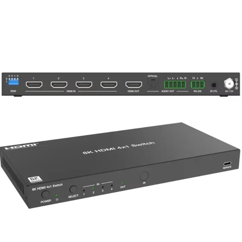 8K HDMI 4x1 Switcher IR Remote وRS- 232 API Commands Control لنظام المسرح المنزلي