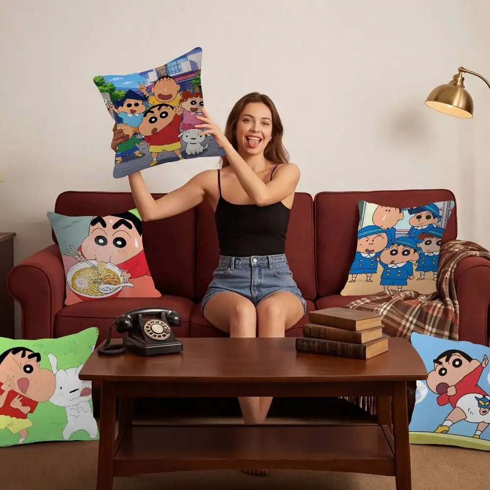 Cute Anime Crayon S-Shin-chan Pillow Cover Soft Decor Throw Pillow Case 45x45cm Couch Home Decor for Living Room Sofa Party Gift
