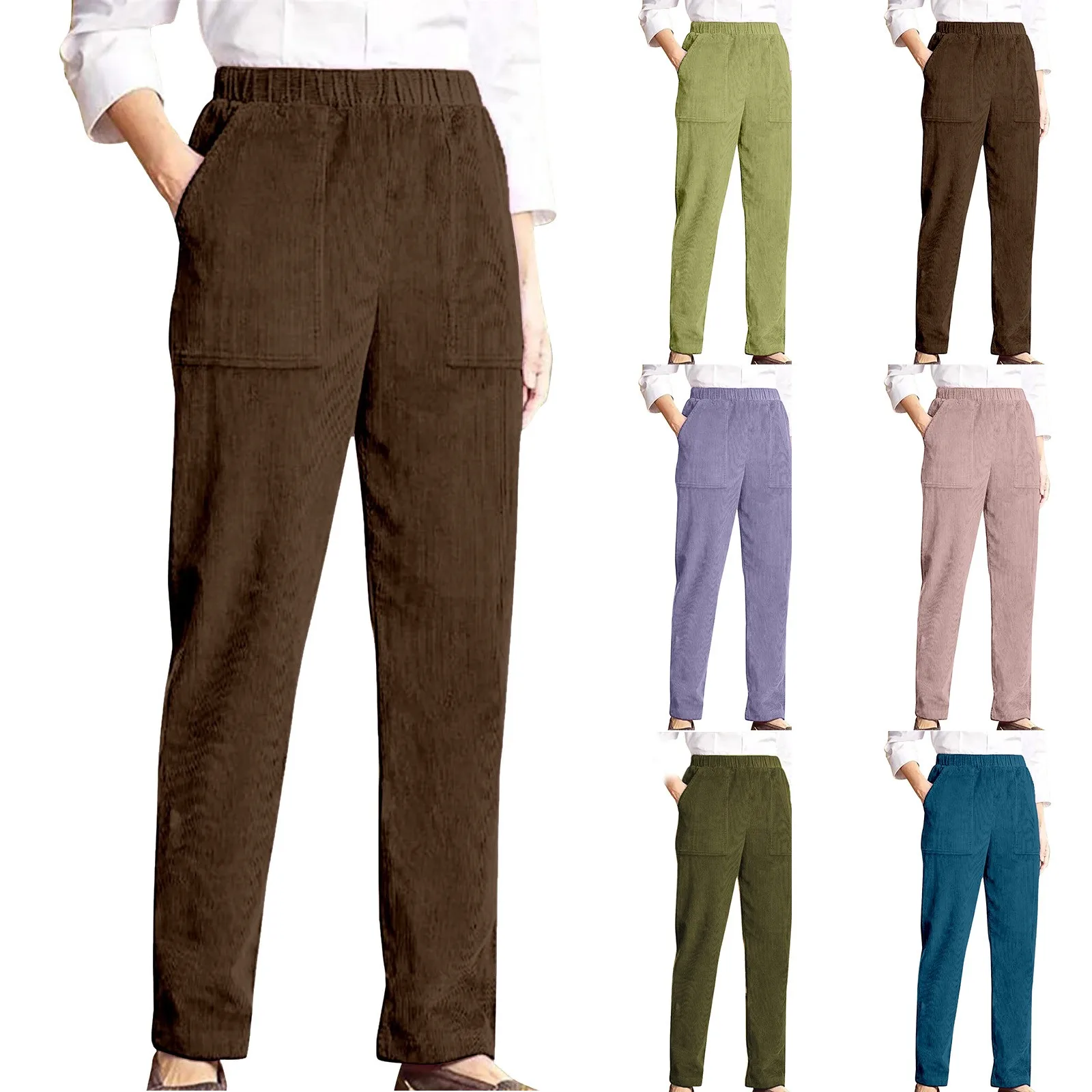 

Women's Solid Color Vintage Corduroy Pants High Waist Straight Wide Leg Pants Winter Work Casual Comfortable Trousers For Women