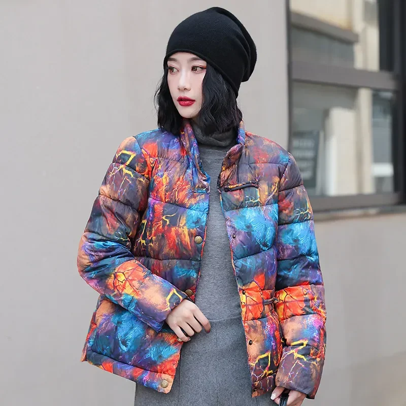 الوقوف طوق الخريف الشتاء العرقية نمط المرأة معطف القطن ملابس طويلة الأكمام وسادة مبطنة الإناث