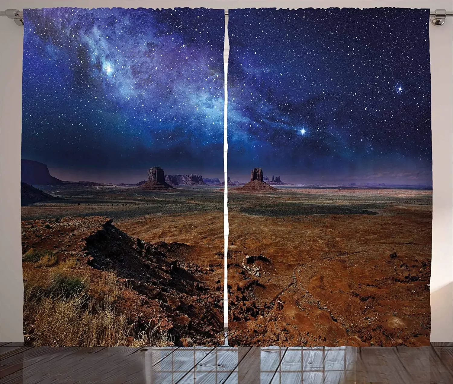 Night Sky Blackout Curtains Nebula Starry Stars in Desert Monument Valley Utah Landscape Living Room Bedroom Window Drapes