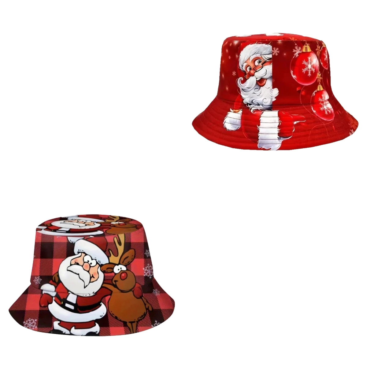 

Santa Claus Pattern Fisherman's Hat Unisex Outdoor Holiday Reindeer Basin Hat Autumn Double Sided Sunshade Fashion Bucket Hat