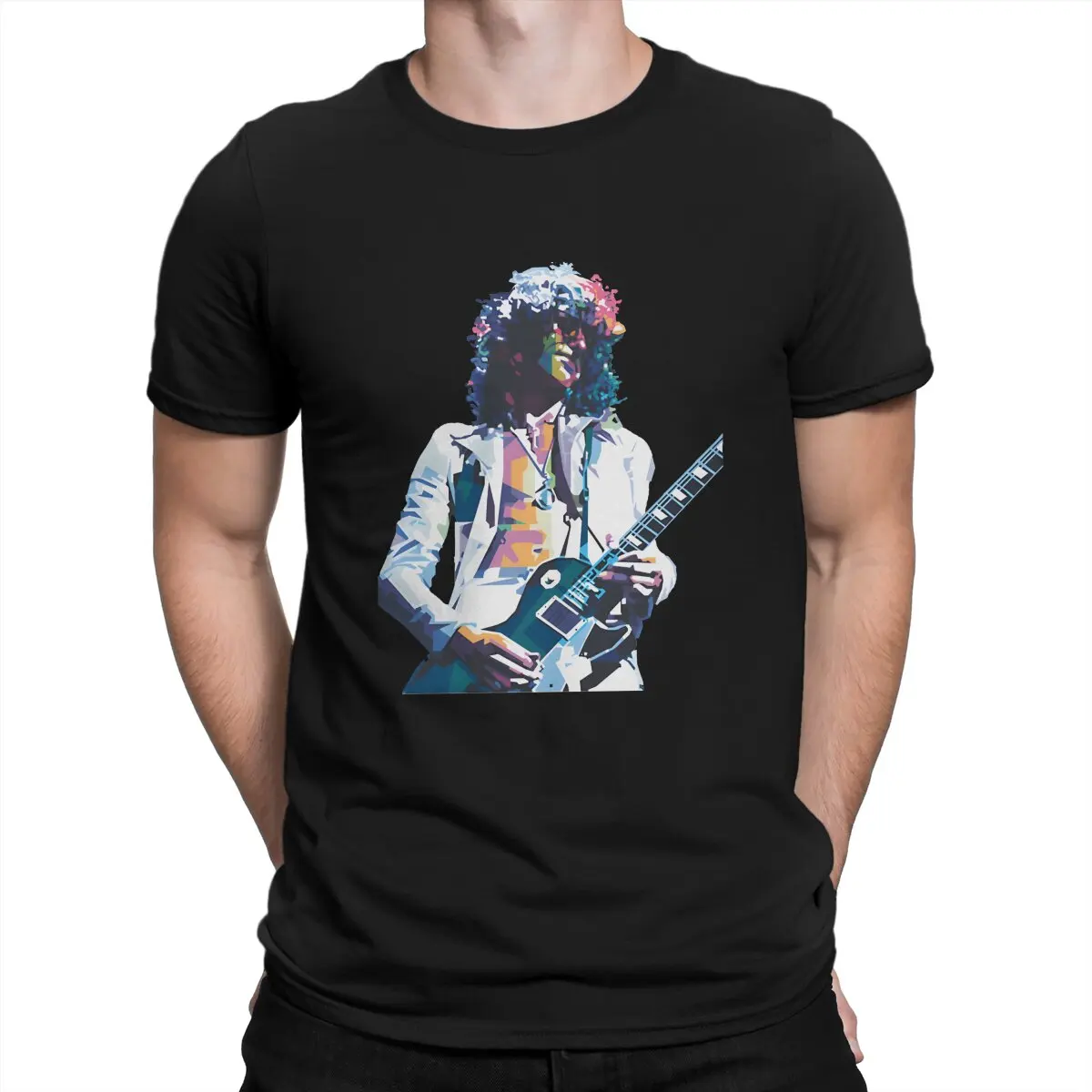 Page In WPAP Style T Shirts for Men Awesome T-Shirt Round Collar Jimmy Page Tees Short Sleeve Tops Birthday Gift