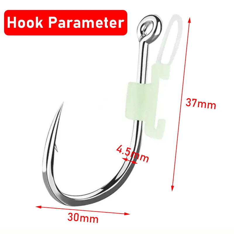 10PCS Luminous Live Shrimp Fishing Hooks Grouper High Strength Barbed Fishhook with Fixed Rubber Ring Sea Bass Carbon Steel Hook