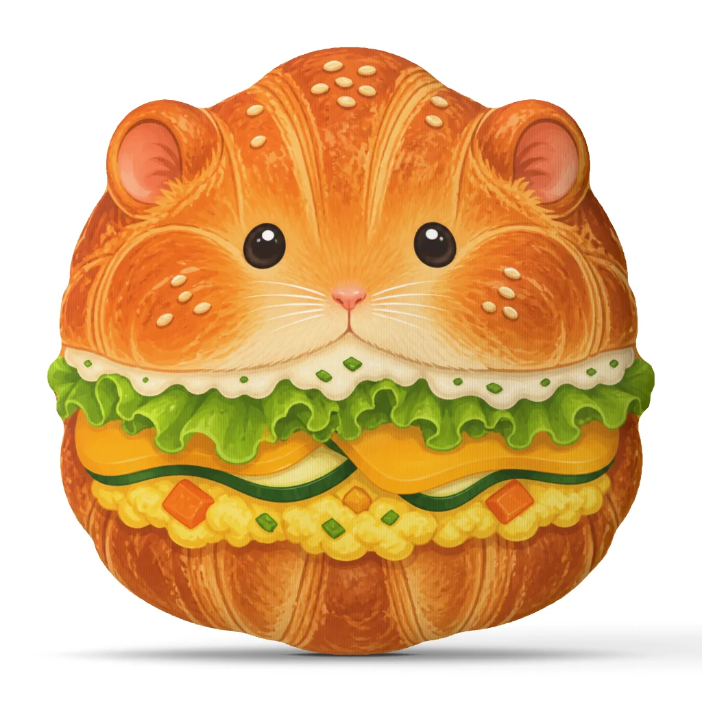 Cute Hamster Burger Shaped Pillow Funny Food Cushion Stuffed Plush Throw Pillow Cartoon Kitchen Art Home Decor Sofa Gift