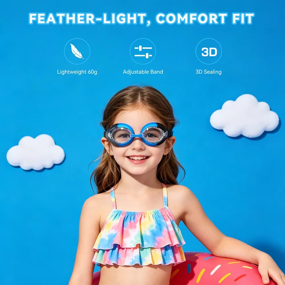 Schwimmbrille für Kinder, Schwimmbrille, beschlagfrei und auslaufsicher, schnell verstellbarer Riemen, austauschbare Nasenbrücke, für Mädchen und Jungen im Alter von 3–14 Jahren – Detail 1