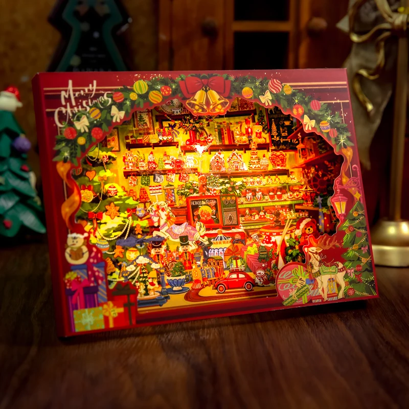 4PCS/Bag Christmas Warm House Scene Stickers Hollow out 3D Greeting Card Creative Design Scrapbook Photo Frame Decoration Gift