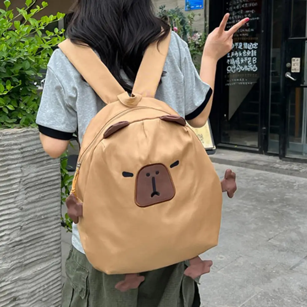 Sac à dos en forme de Capybara de dessin animé pour filles, grande capacité, sangles initiées réglables, cartable de voyage pour enfants