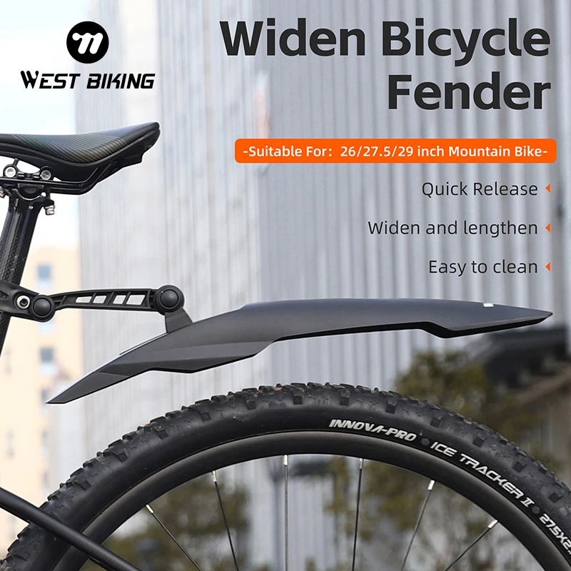 WEST BIKING Widen Bicycle Fender Quick Release PP Suitable for 26/27.5/29 inch Mountain Bike  Rear Shock Splash Bike Parts