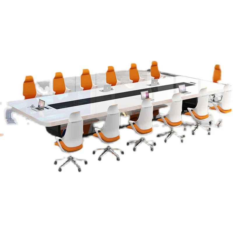 Office meeting room long table simple modern large negotiation long table and chair combination light luxury round paint
