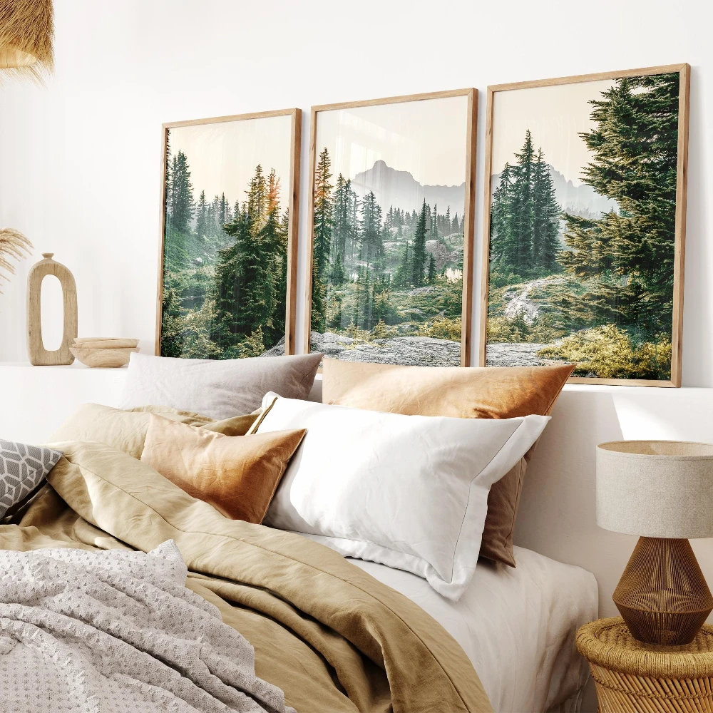 Mountain Set of 3 Prints Printable Nature Landscape 3 Pieces Wall Art Green Nature Photography Set Nordic Forest Poster Gift