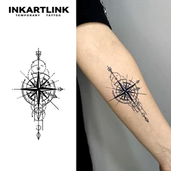 Compass temporary tattoo sticker, waterproof magic tattoo, lasts to 15 days fake tattoo, semi permanent tattoo