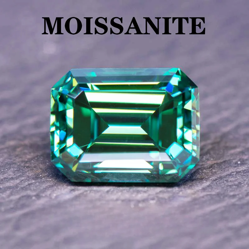 

Moissanite Stone Emerald Cut Natural Green Emerald Color DIY Charms Ring Necklace Earrings Main Materials with Certificate