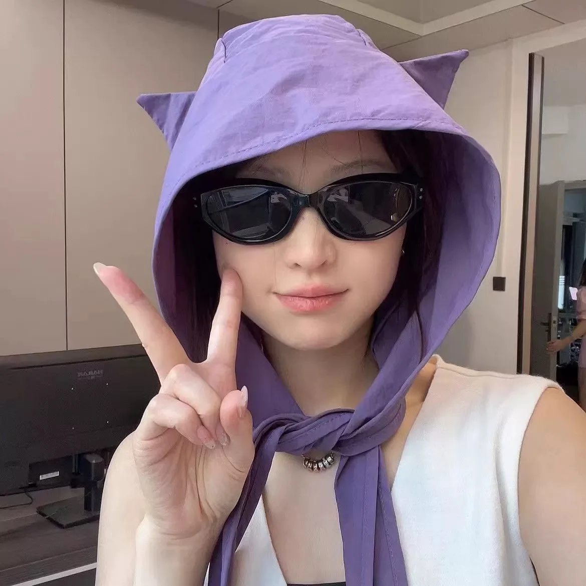 New Korean Thin Ear Protection Headscarf Hat Straps Quick-drying Sunscreen Visor Cute Cat Ears