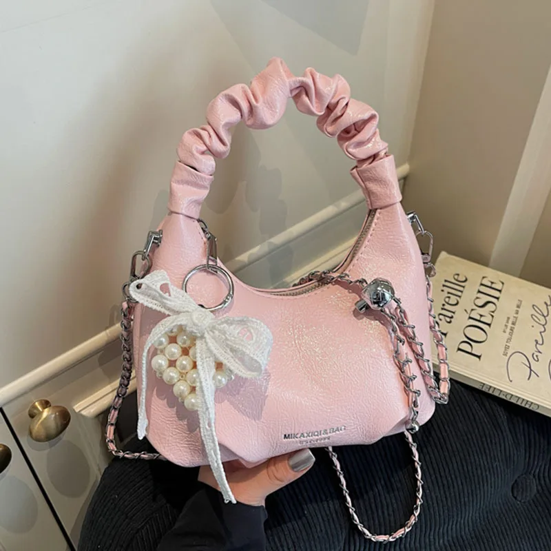 PU leather small-sized women's hand-held small bag, cute butterfly knot shoulder bag, cute and lightweight crossbody bag