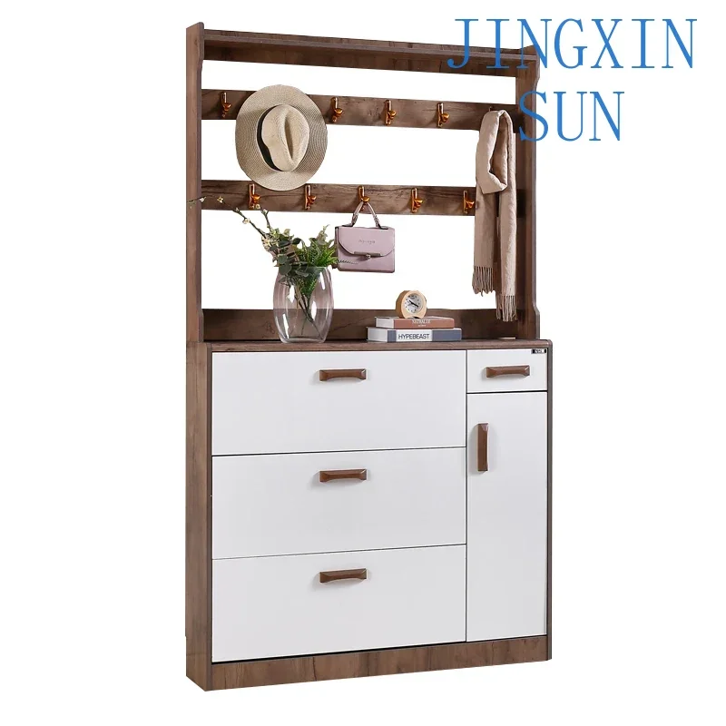 Ultra thin and multifunctional black walnut flip bucket shoe cabinet with large capacity and narrow entrance cabinet