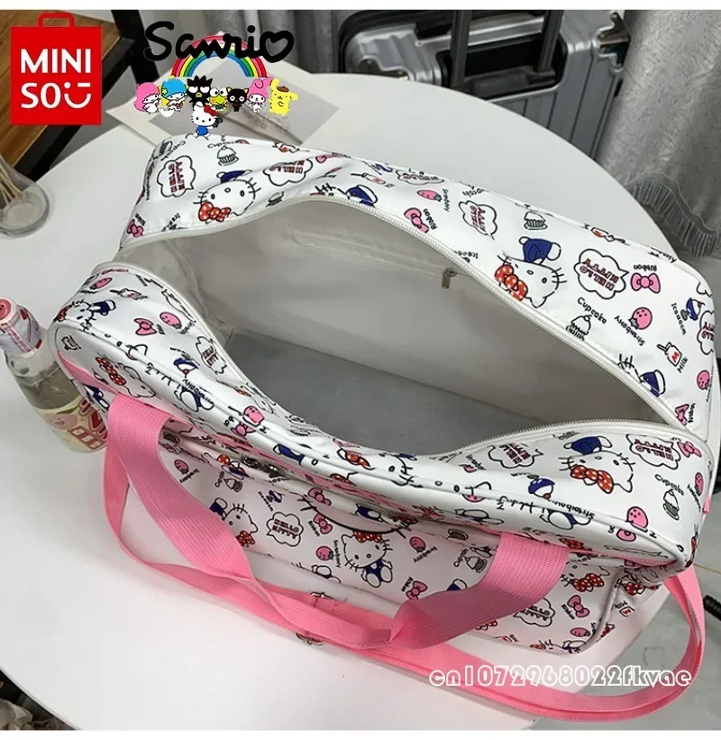 Hello Kitty-bolso de viaje para mujer, bolsa de viaje con dibujos animados de gran capacidad, a la moda y de alta calidad, para equipaje de embarque, novedad de 2024