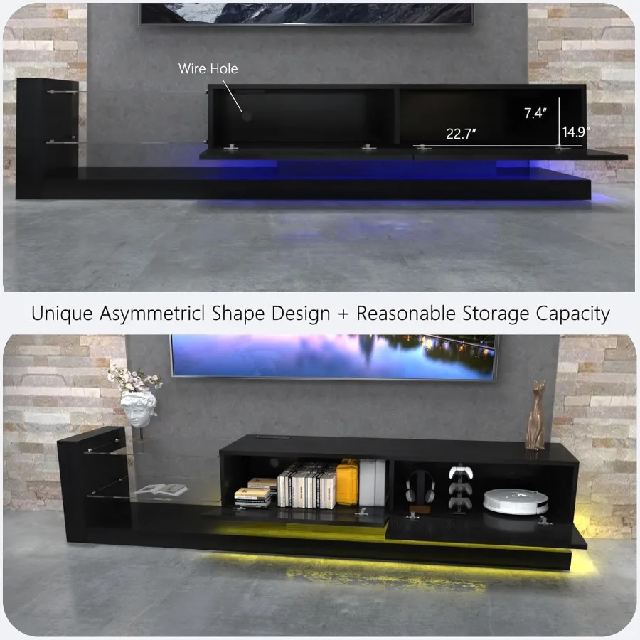 55 65 75인치 TV용 LED TV 스탠드, 강화유리가 있는 모던 엔터테인먼트 센터, 50 60 70인치 TV 콘솔 게임 미디어 콘솔