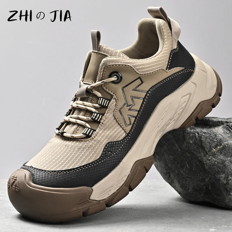 Men's Spring Autumn Knitted Mesh Breathable Sneaker Outdoor Mountaineering Shoes Anti slip Wear resistant Tourist Large Shoes