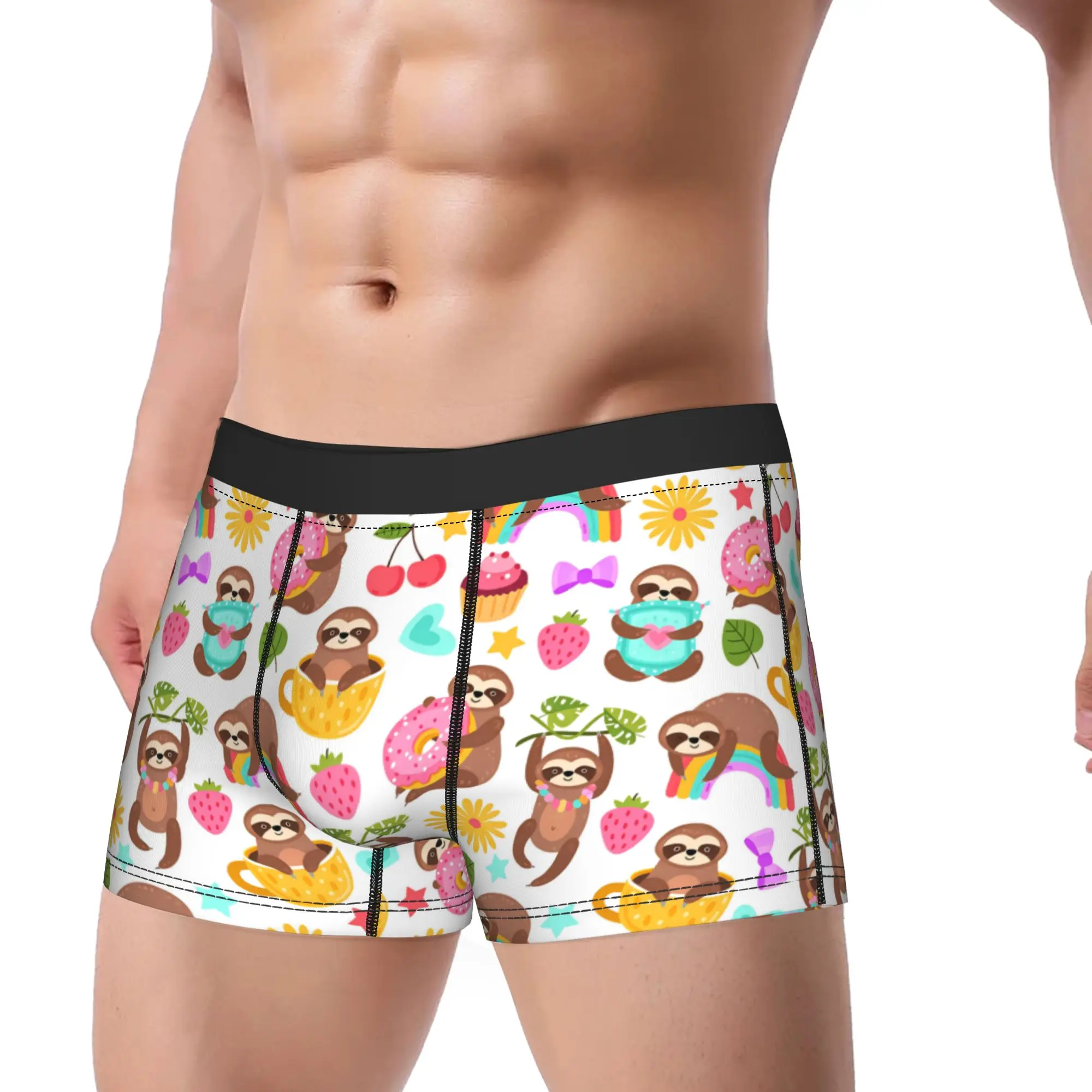 Cute Cartoon Sloth Underwear  Men Underpants Custom DIY Sexy Soft Trunk Quality Boxer Brief Plus Size