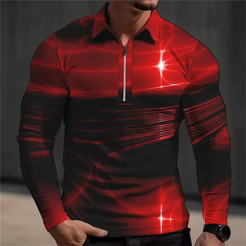 Abstract Sunset Pattern Men's Fashion Polos T-Shirts All Season Long Sleeve 3d Print Street Gradient Male POLO Tee 6XL Plus Size