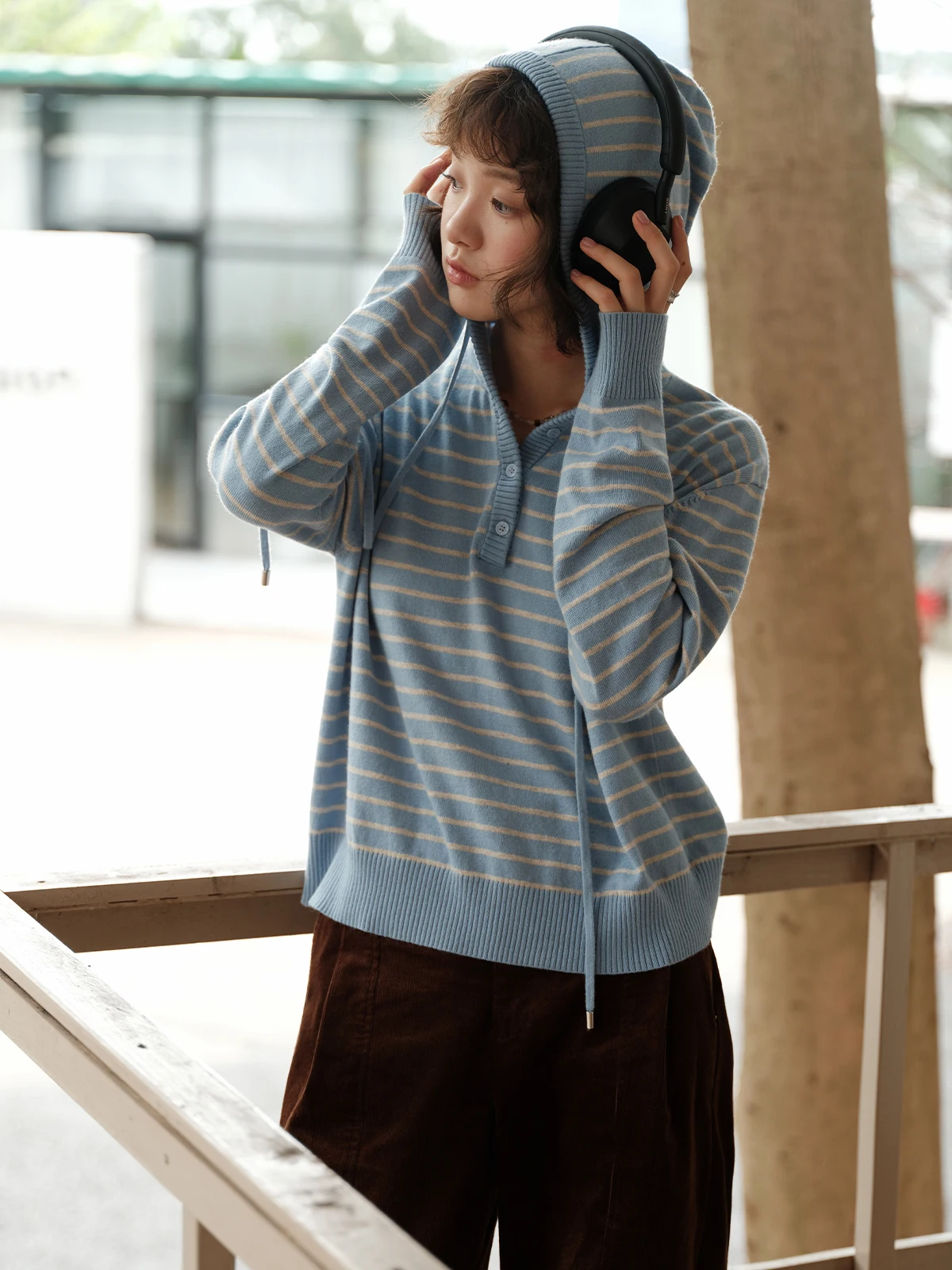 

Faionable College Sle полосатый свитер с капюшоном Camere Blend женский длинный вязаный шерстяной топ свеч из полиэстера, вискозы, нейлона