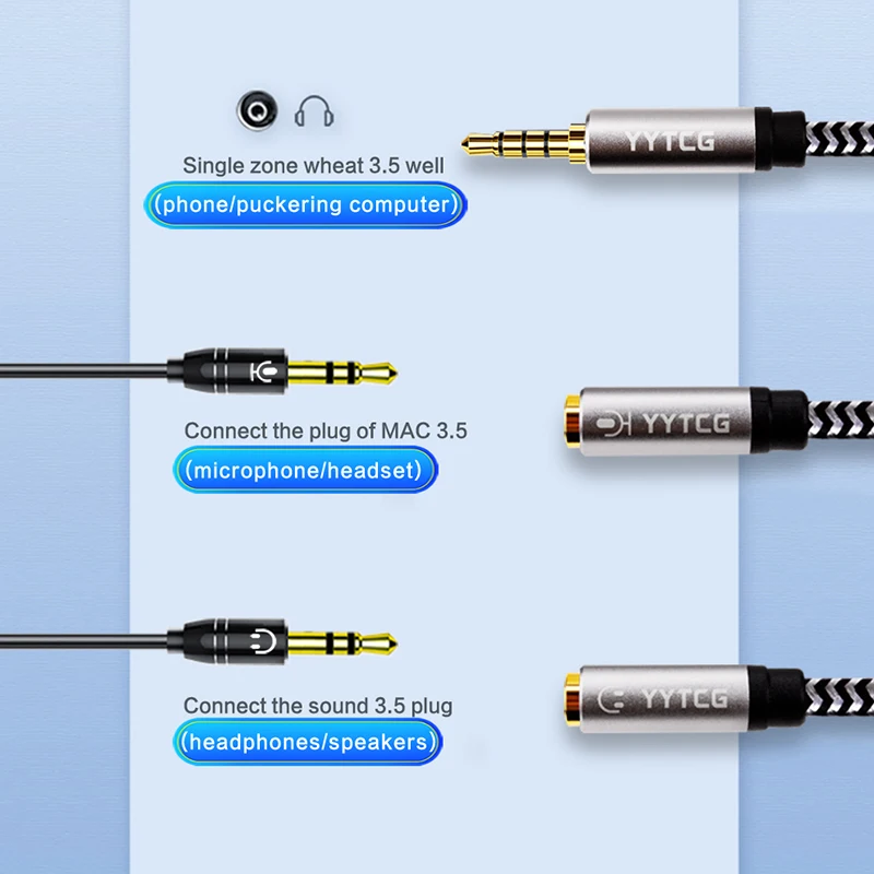 Rozgałęźnik słuchawkowy YYTCG Rozgałęźnik audio Wysokiej klasy kabel Hifi 3,5 mm AUX do komputera 1 męski do 2 żeńskich Rozgałęźnik Y