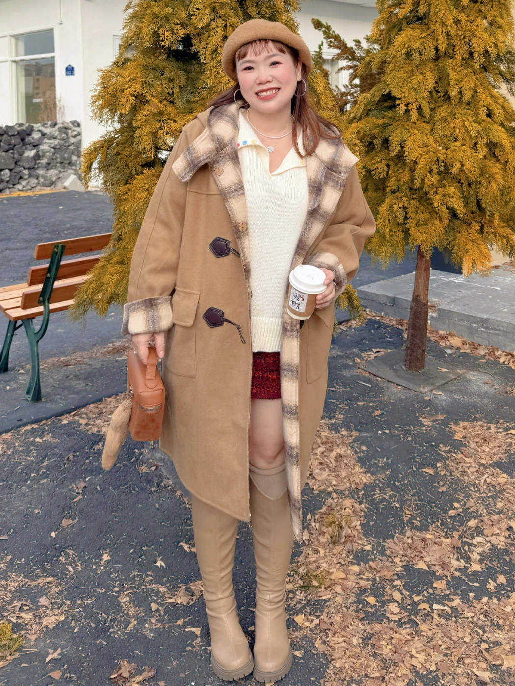 

2025 Autumn Winter Plaid Woolen Coat Double Sided Wear for plus Size Women Straight Cut Long Sve Hooded mid Length Single ...