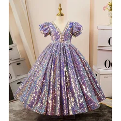 Luxury Sequin girl dress grand event dress baby girl birthday party princess New Year 2025 childrens formal occasion dress