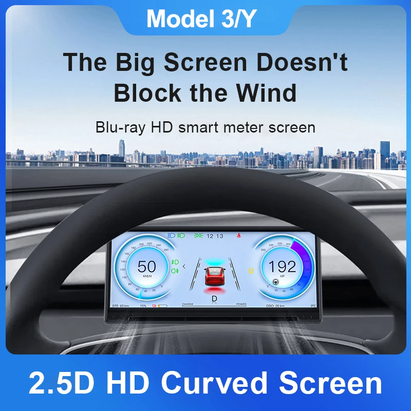 Ruiyyco 8.9 Inch Dashboard Screen Instrument Display for Tesla Model 3 Y Support Wireless Carplay Front Camera HUD Accessories