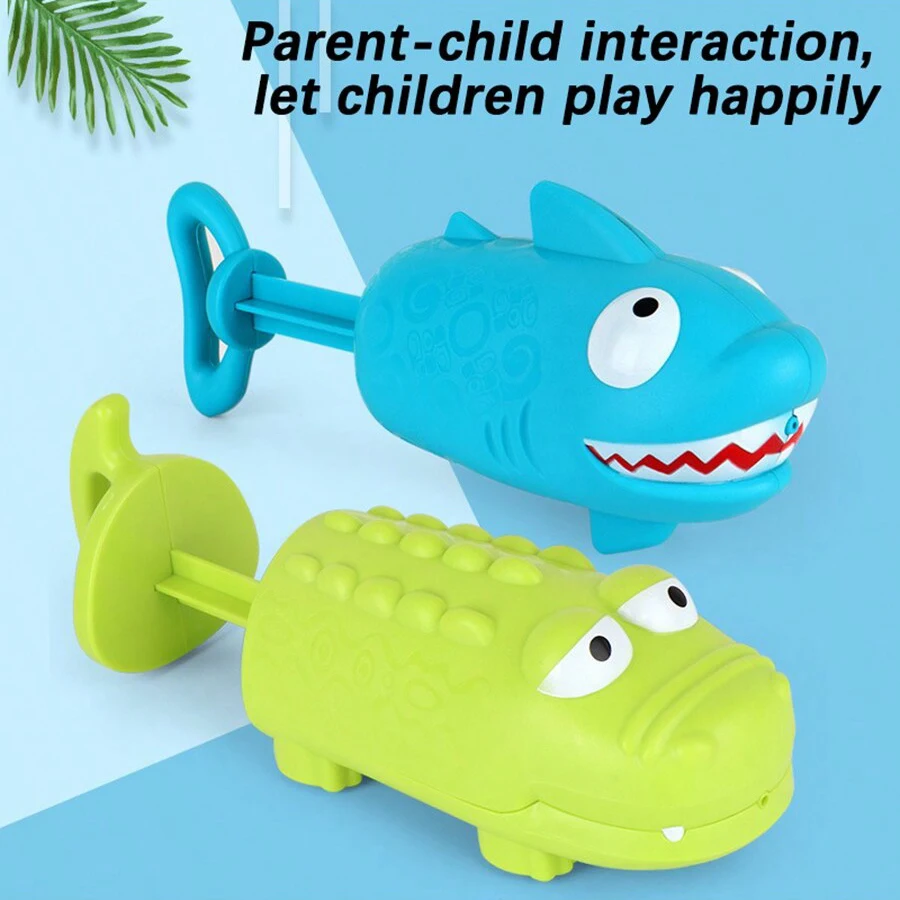 Kids Pull-Out Water Gun Toys For Children Shark Cartoon Design Summer Play Beach Watergun Sprinkler Bathroom Shower Bath Toys